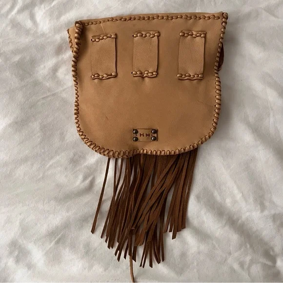 Artisan Made Western Leather Fringe Belt Bag with Metal Conchos Brown Tan - Picture 3 of 6